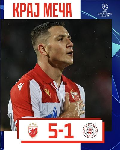 즈베즈다, UCL 예선 5-1 대승...전반 4골 폭발로 3라운드 직행